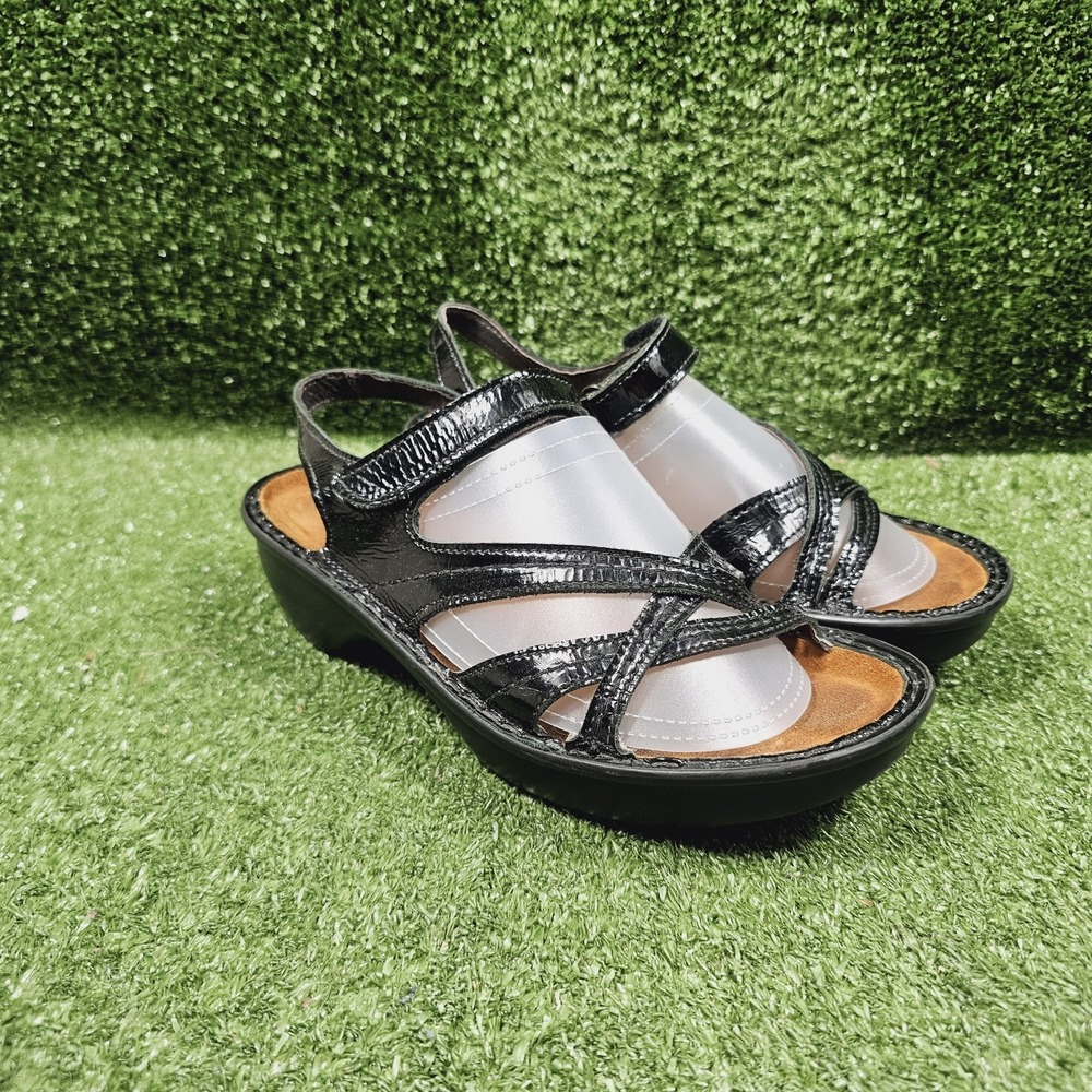 Naot Paris Black Madras Leather Strappy Comfort Sandals Womens 38 Size US 7